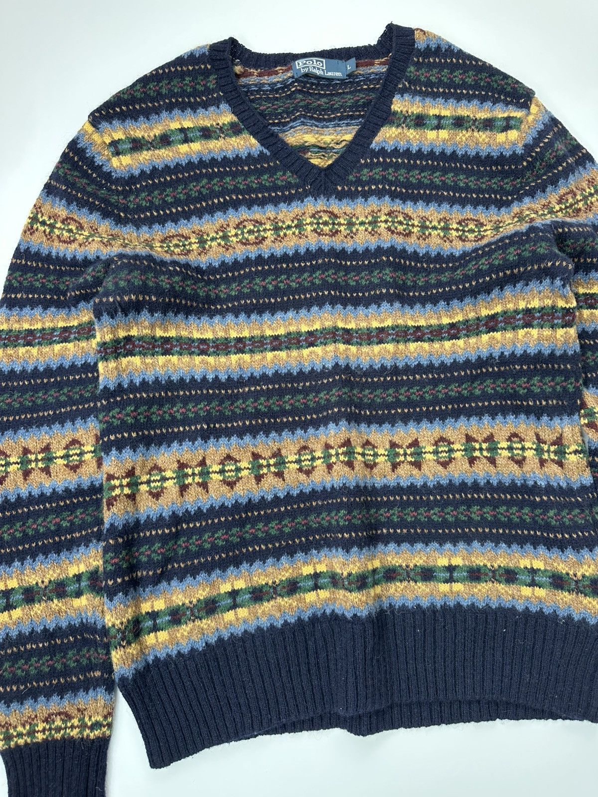 Polo Ralph Lauren Polo Ralph Lauren Wool Sweater V-Neck Fair Isle Size US L / EU 52-54 / 3 - 6 Thumbnail