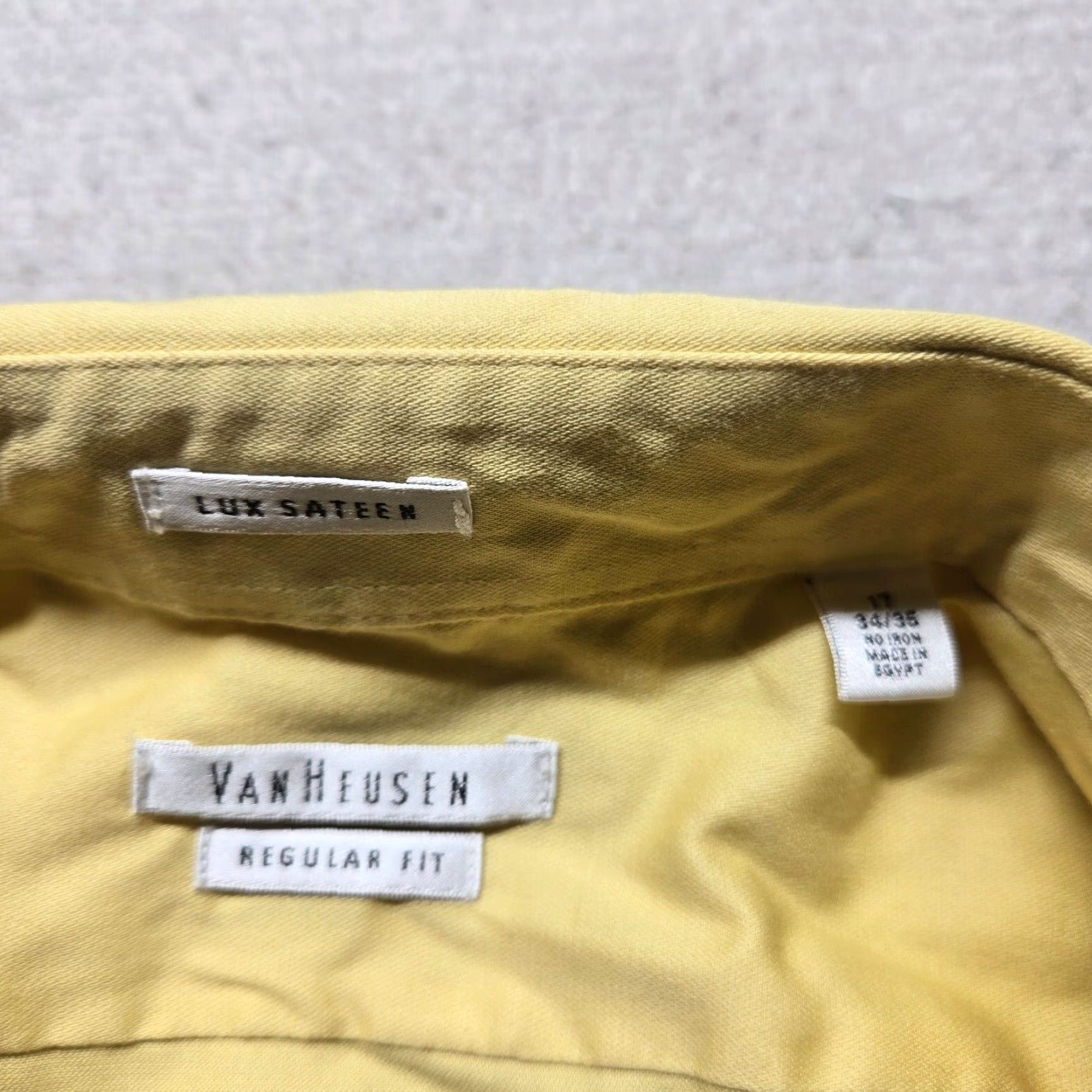 Van Heusen Van Heusen Men's Solid Yellow Long Sleeve Button-Up Shirt Regular Fit 17 Lux Sateen Casual Winter Size US XL / EU 56 / 4 - 3 Thumbnail