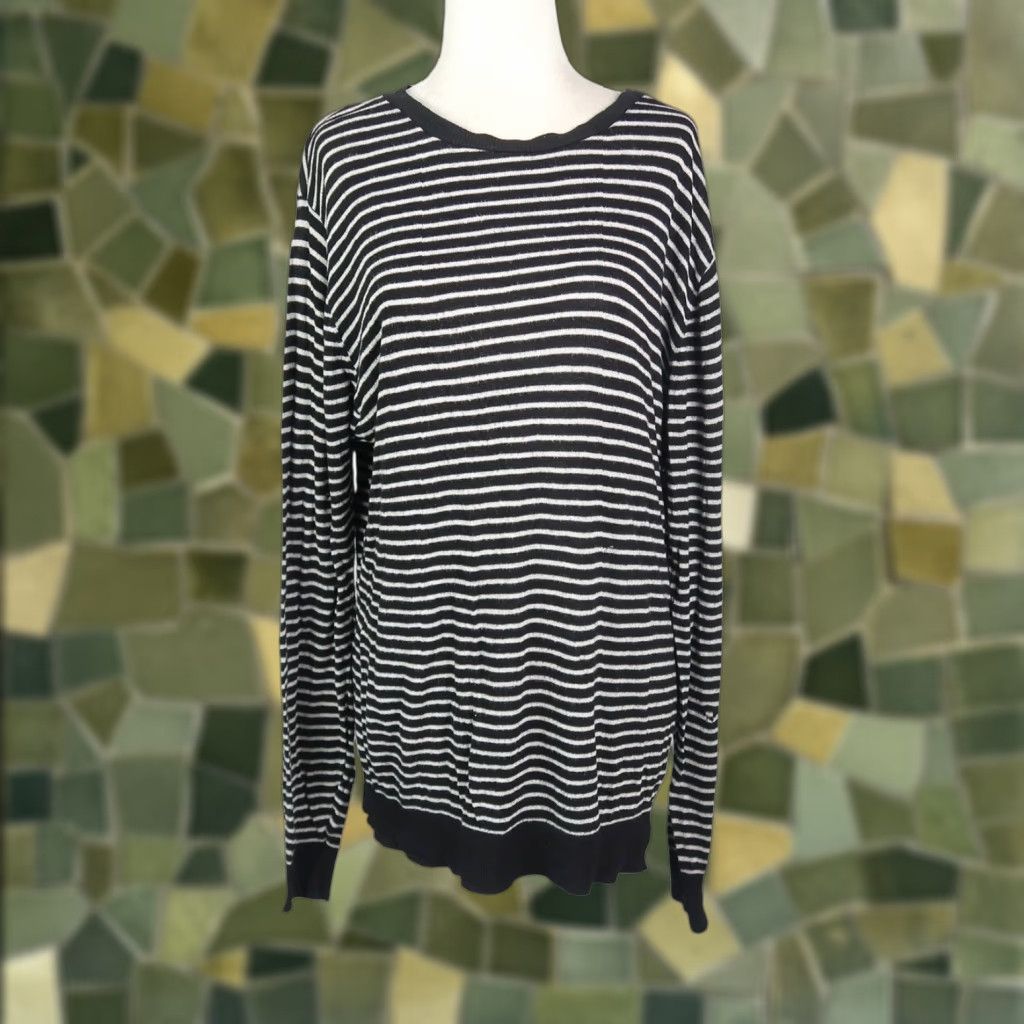 American Apparel VINTAGE American Apparel Black and Cream Stripe Lightweight Sweater Mens L Size US L / EU 52-54 / 3 - 1 Thumbnail