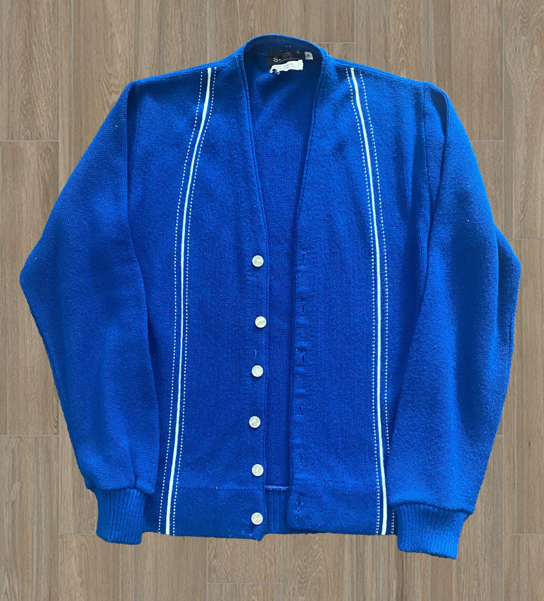 image of 90's Striped Knit Cardigan Grunge in Blue, Men's (Size Small)