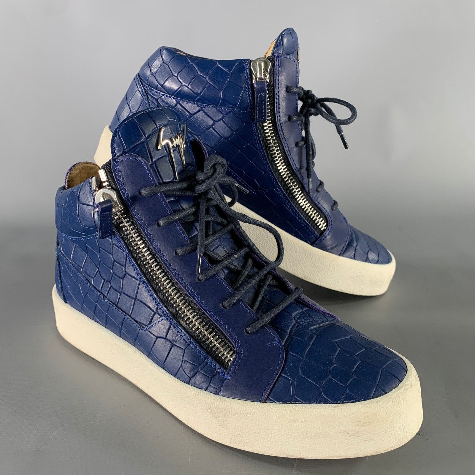 Giuseppe Zanotti GIUSEPPE ZANOTTI 9.5 Blue White Embossed Leather HT Sneakers Size US 9.5 / EU 42-43 - 1 Thumbnail