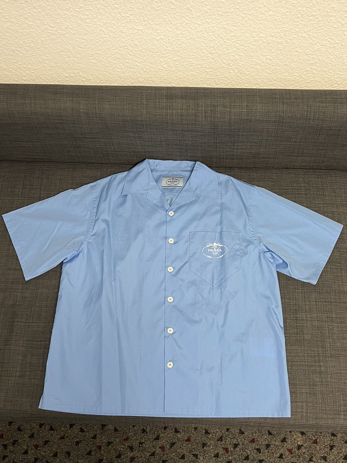 Prada Short Sleeves Casual Shirt Blue XL