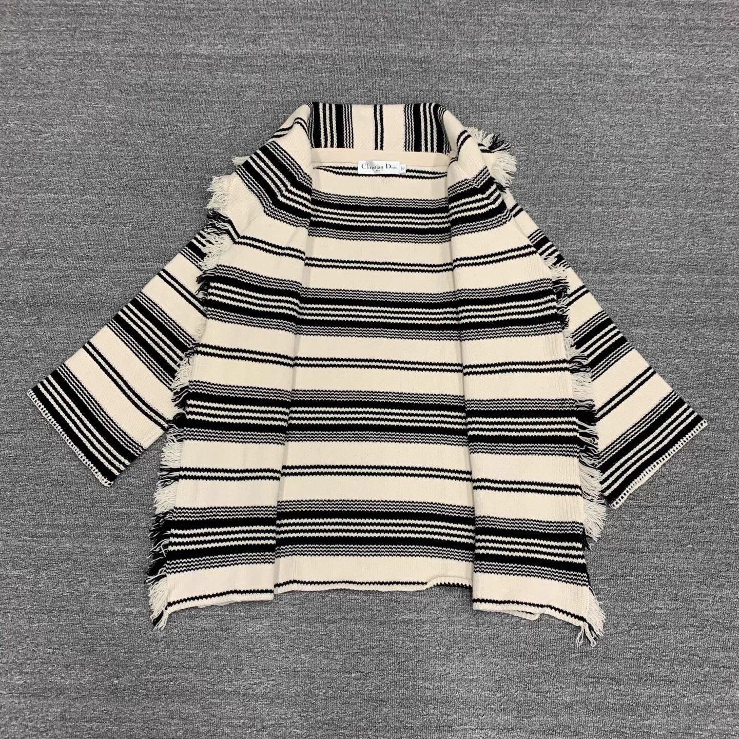 Dior Dior Black White Stripe Wool Fringe Cardi Shawl 36 Size XS / US 0-2 / IT 36-38 - 8 Thumbnail