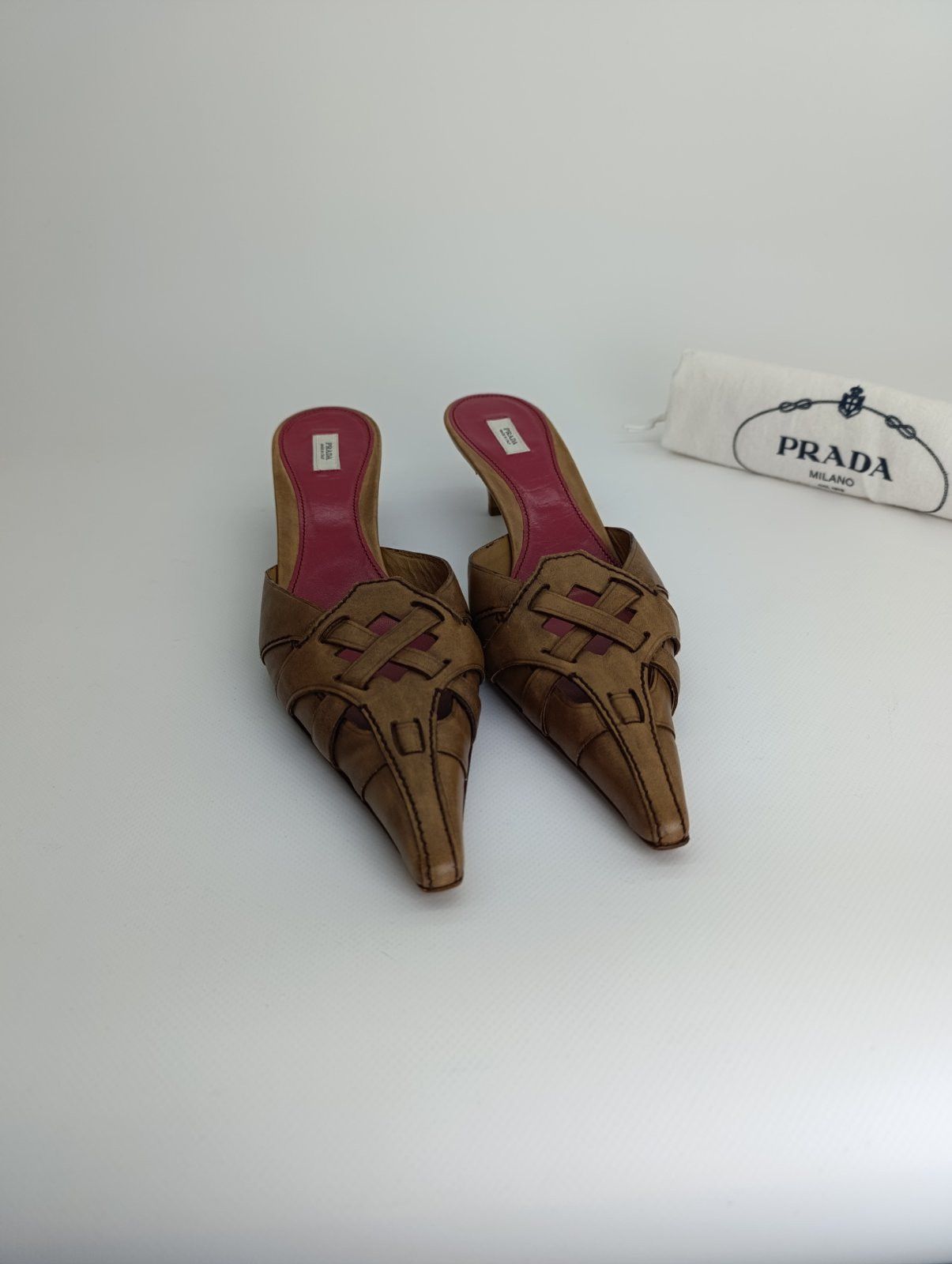 Prada 00s PRADA WHIMSICAL BRAIDED LEATHER POINTY MULES HEELS Size US 11 / IT 41 - 6 Thumbnail