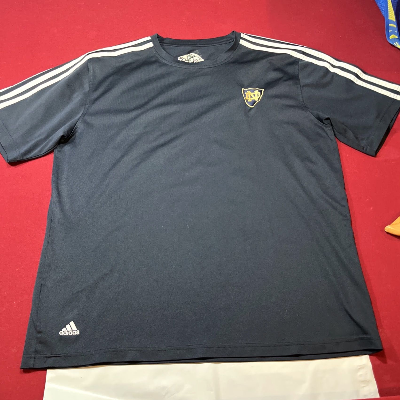 Adidas ADIDAS T Shirt Notre Dame Blue white Arm Stripes Climalite FIGHTING IRISH mens L Size US L / EU 52-54 / 3 - 3 Thumbnail