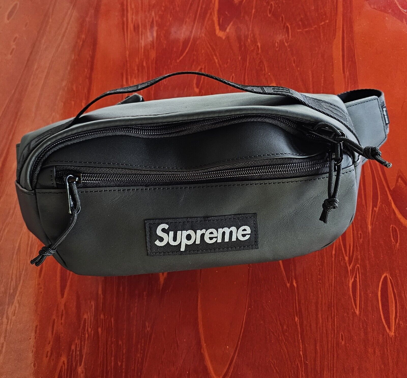 image of Supreme Cowhide Leather Waist Bag In Black Fw23, 2.5L, Men's