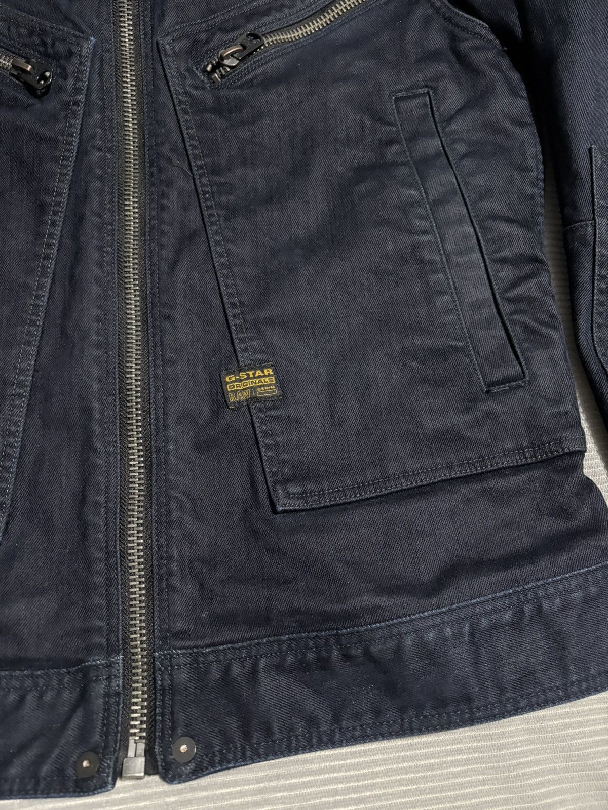 G-Star S Air Force Denim Jacket Blue Jean Dark Wash 5 Zip y2k vtg Size US S / EU 44-46 / 1 - 3 Thumbnail