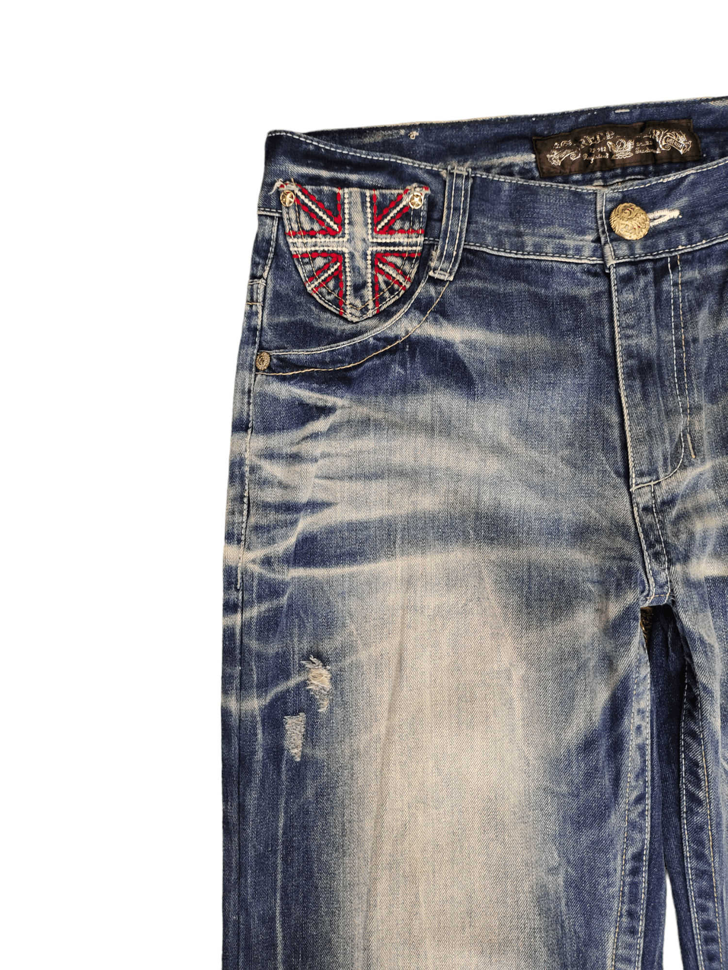 Vintage Red Pepper Wing & UK Flag Embroidered Denim Ed Hardy Y2k Size US 34 / EU 50 - 13 Thumbnail