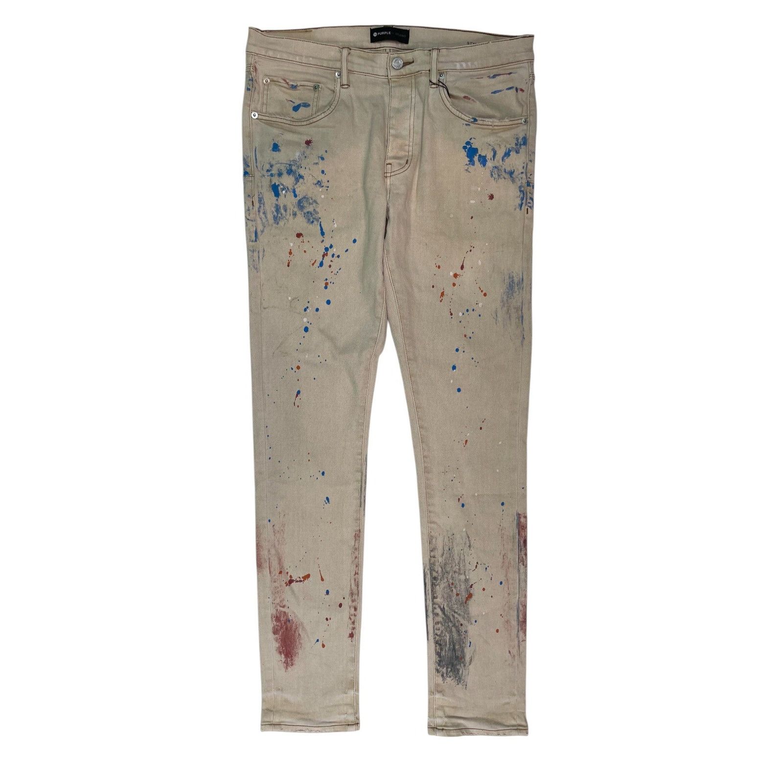 Purple Brand Purple Brand Paint Splatter Tan Jeans Size US 34 / EU 50 - 1 Thumbnail