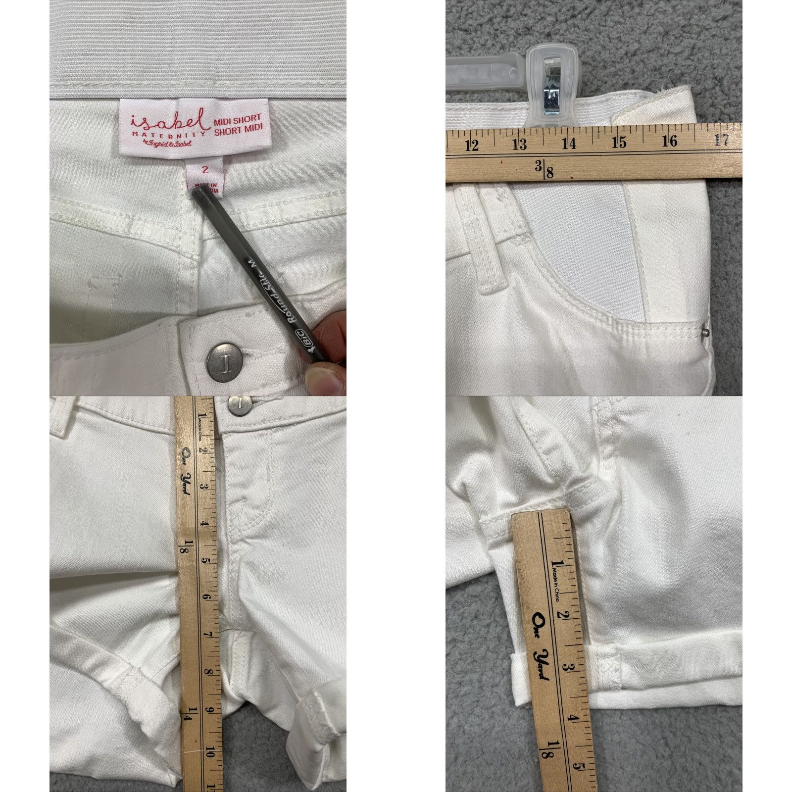 Vintage Isabel Maternity Midi Shorts Women Size 2 White Cuffed 2 Back Pockets Belt Loops NWT Denim Cotton Polyester Spandex Slim/Regular? Size 26" / US 2 / IT 38 - 9 Thumbnail