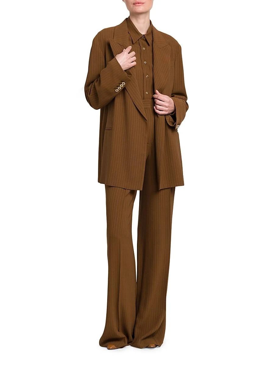 Loro Piana o1srvl11e0824 Aisha Chalk Stripes Jacket in Brown Size XXL / US 16-18 / IT 52-54 - 6 Thumbnail