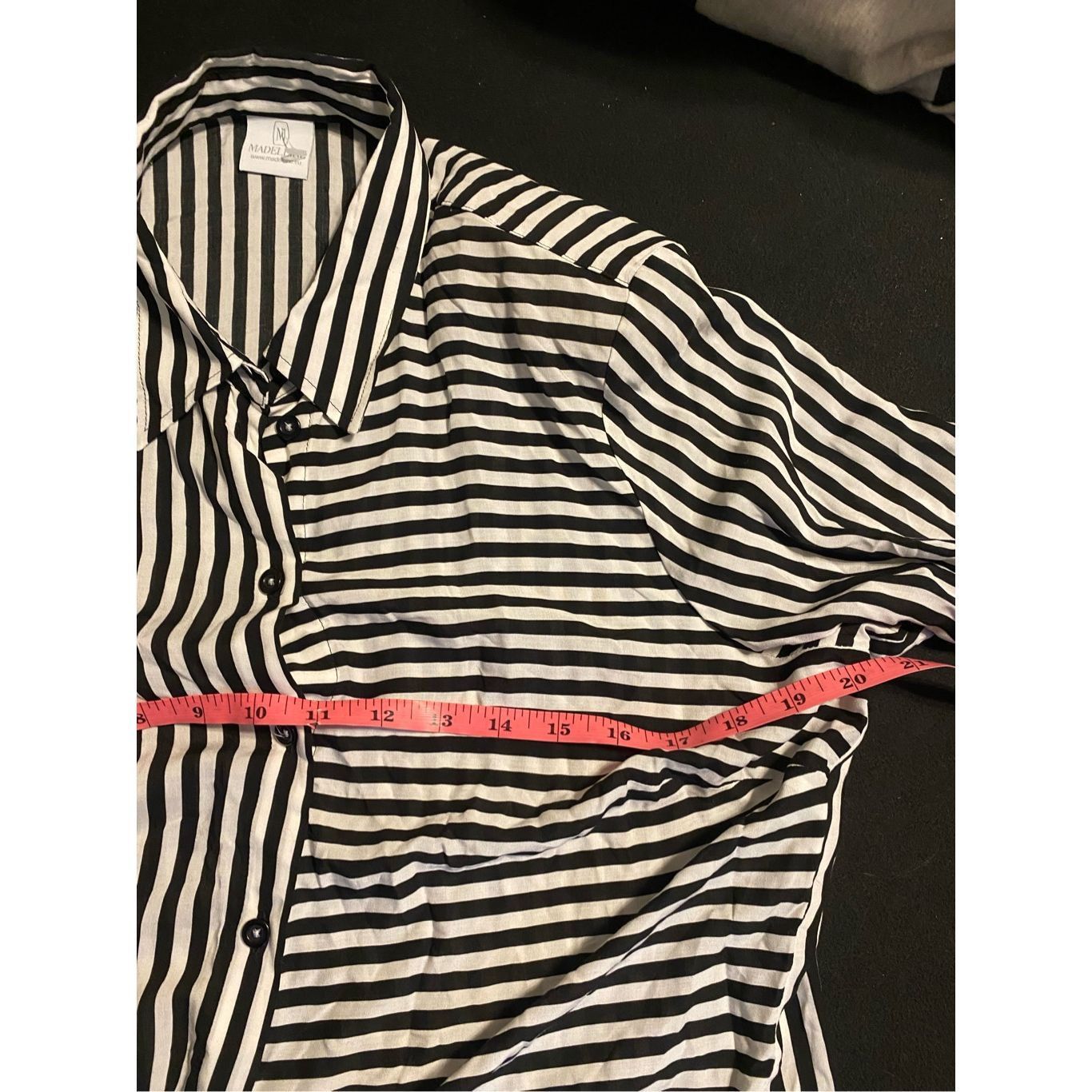 Revenge Madeleine Reverse Stripe Tye Button Blouse, Black White Shir Size XL / US 12-14 / IT 48-50 - 7 Thumbnail