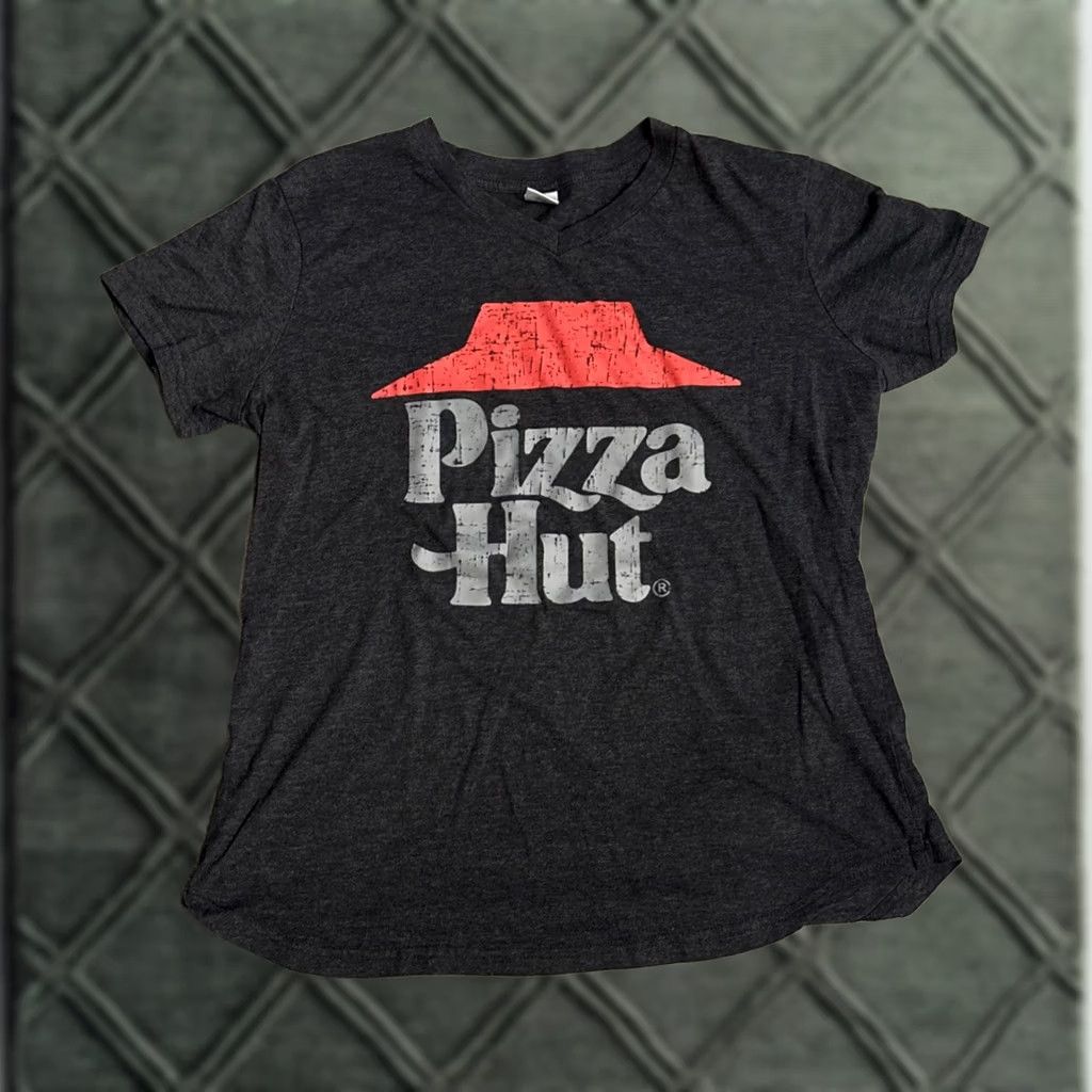 Vintage Pizza Hut Womens T-Shirt Sz L Gray V-Neck Short Sleeve Casual Restaurant 2303 Size L / US 10 / IT 46 - 1 Thumbnail