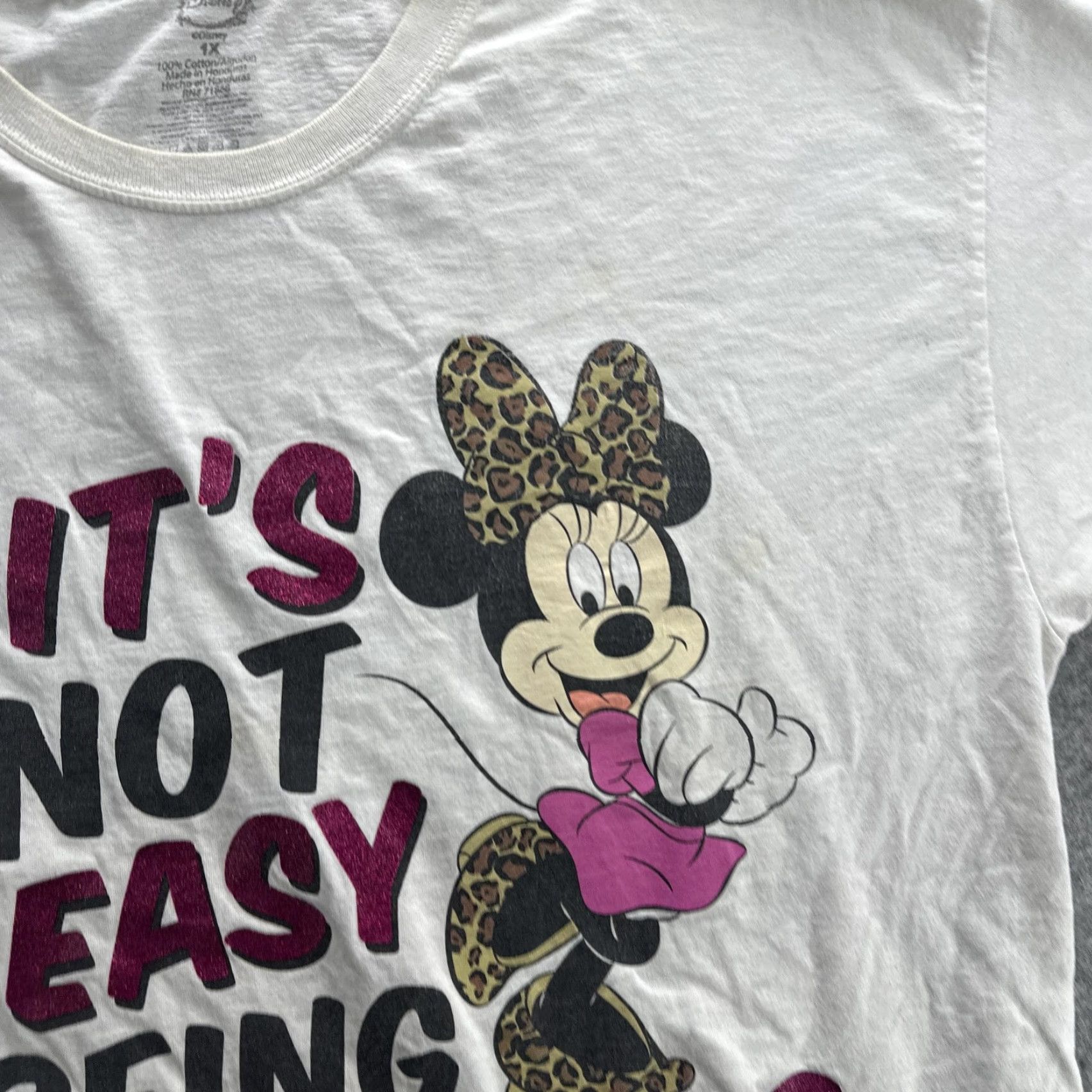 Disney VINTAGE Disney Minnie Mouse Shirt Womens Plus 1X White Graphic Tee Short Sleeve Leopard Bow Glitter Size XL / US 12-14 / IT 48-50 - 6 Thumbnail