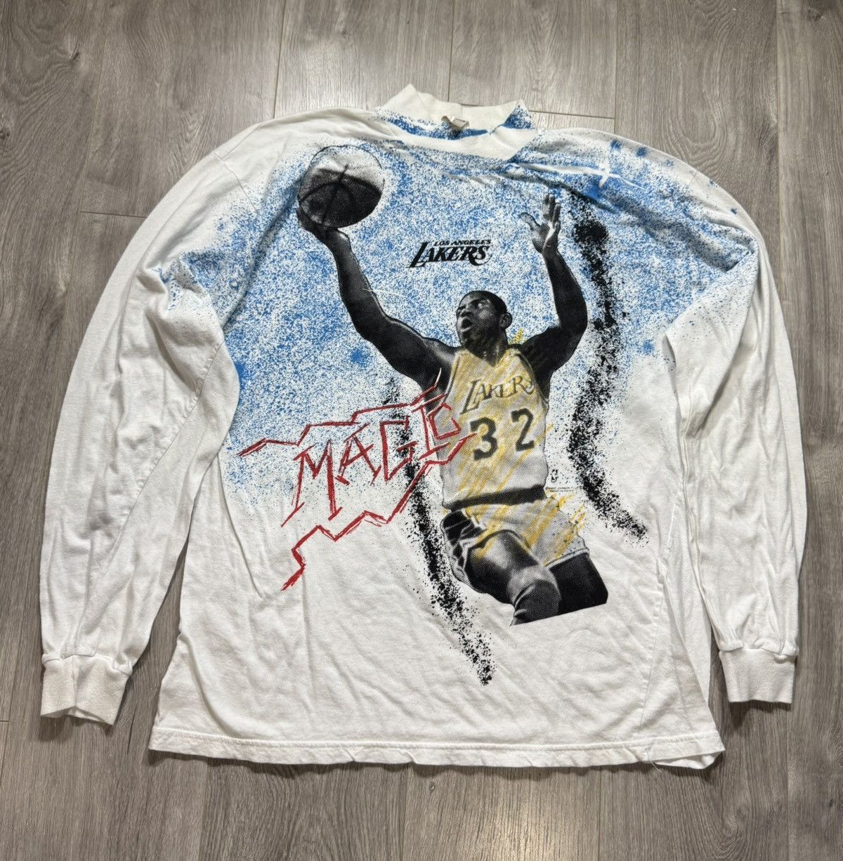 NBA Vintage 90's LA Lakers Magic Johnson T's All Over Print Size US L / EU 52-54 / 3 - 1 Thumbnail