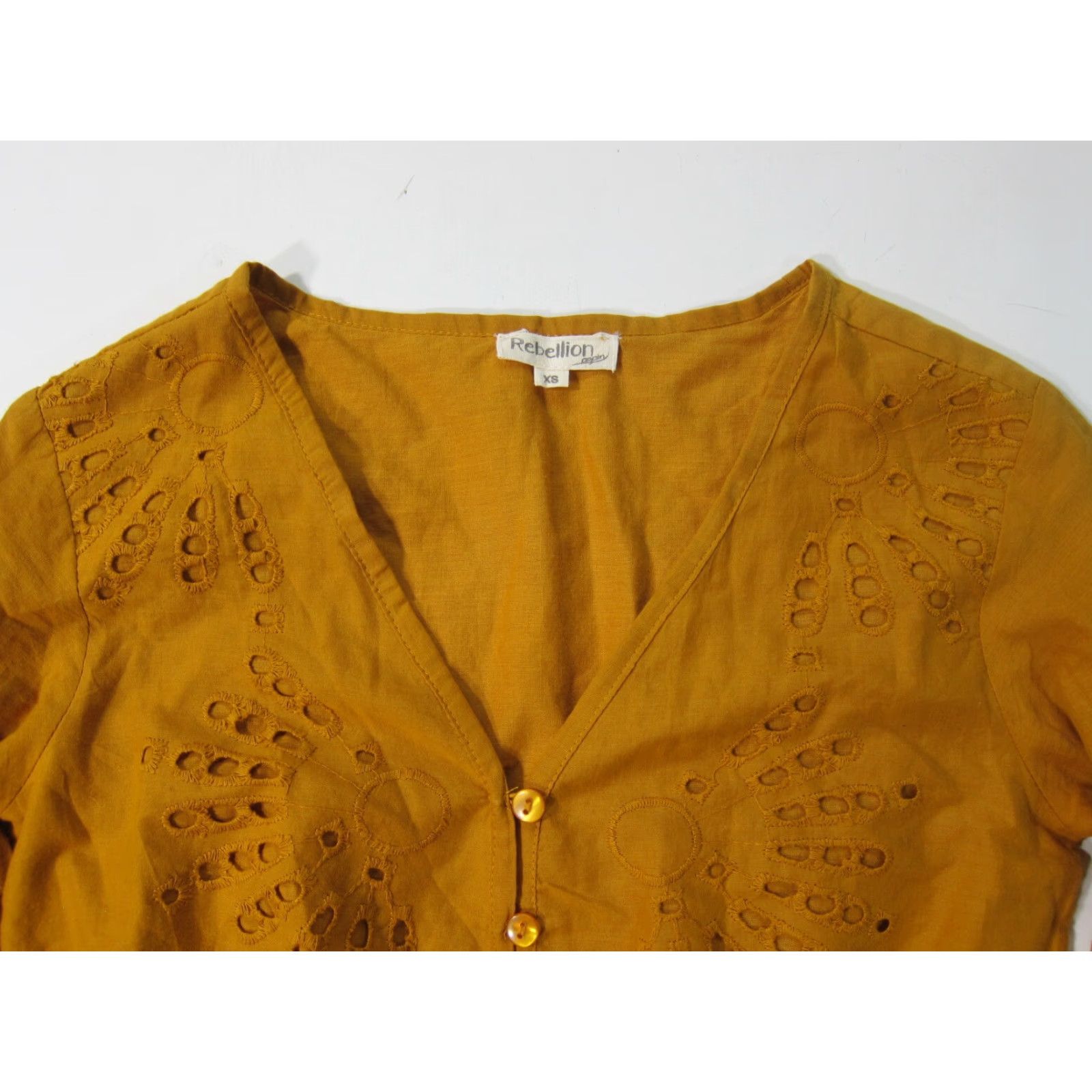 Vintage Rebellion Again Romper Shorts XS 100% Cotton Orange Yellow Embroidered Women One-Piece Size XS / US 0-2 / IT 36-38 - 4 Thumbnail