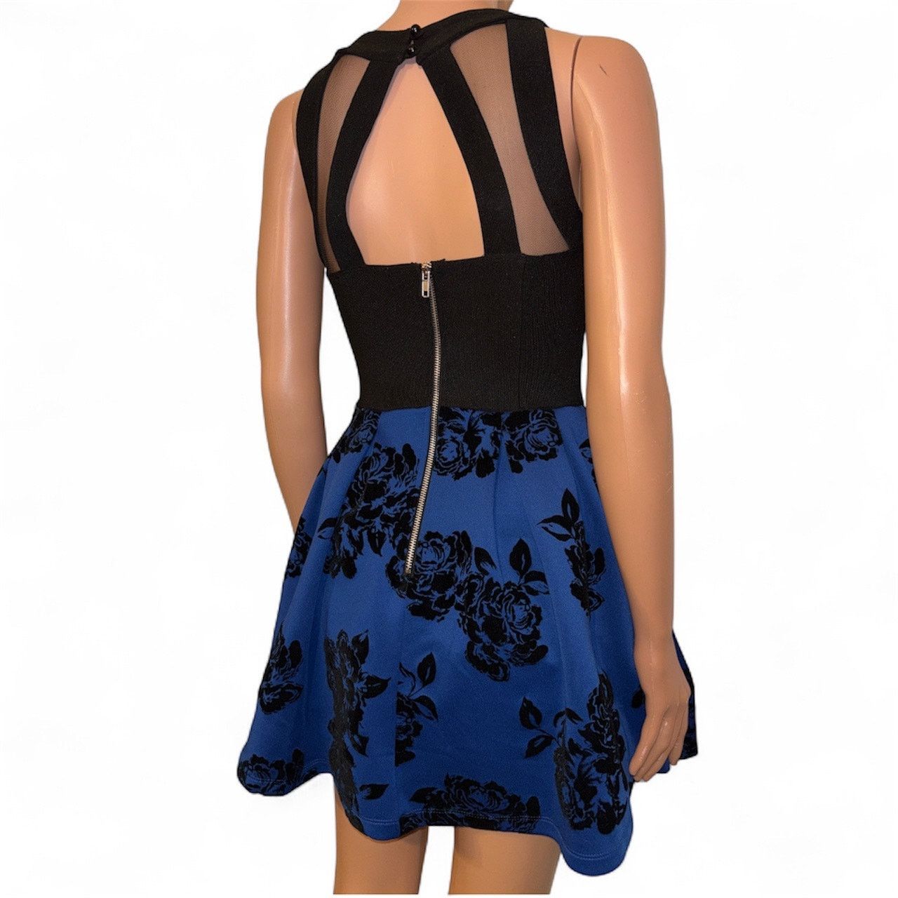 The Unbranded Brand Crystal Doll Black/Blue Floral Party Dress Size 3 Size S / US 4 / IT 40 - 4 Thumbnail