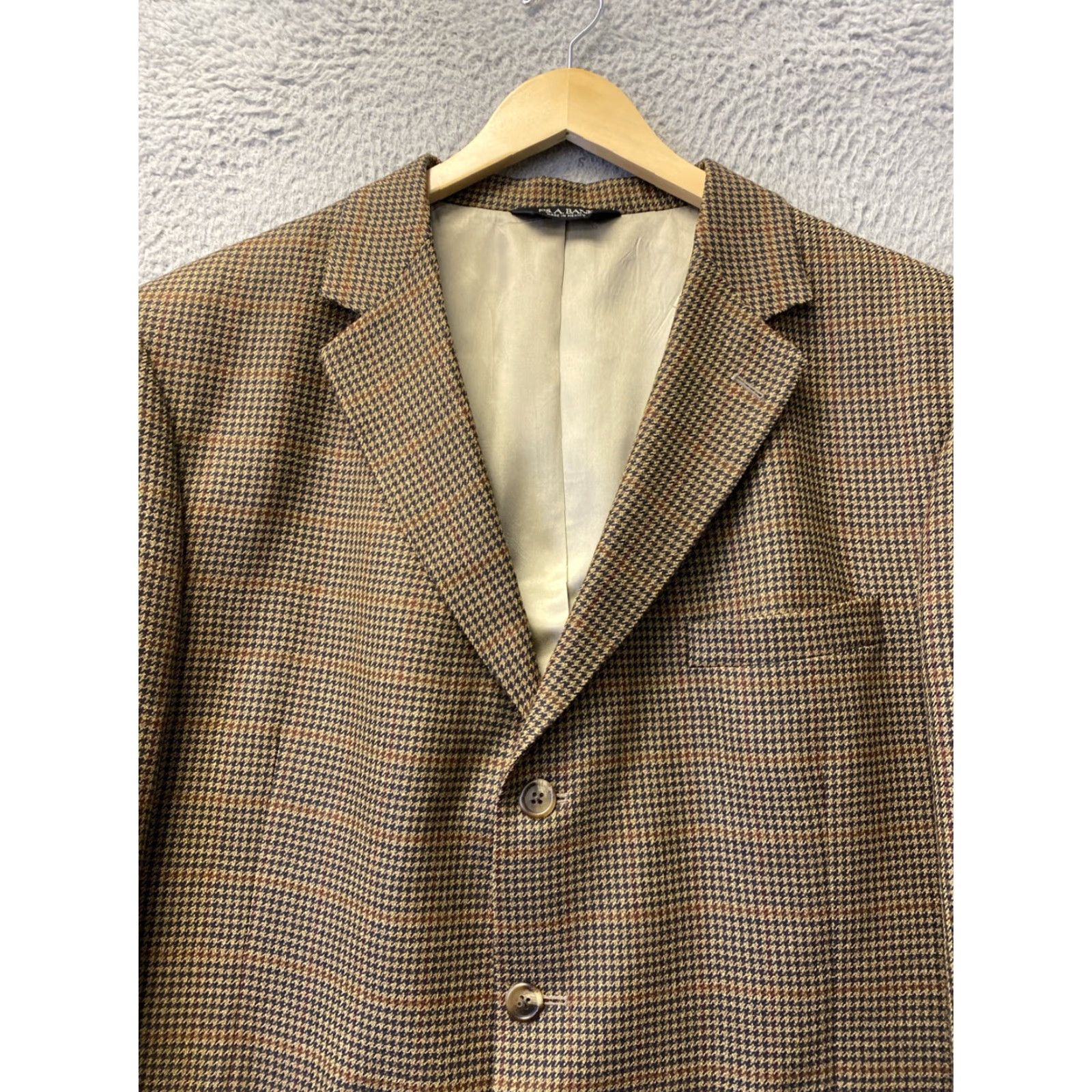 Jos. A. Bank JOS.A.BANK VINTAGE 46 Regular Wool Plaid Blazer Sport Coat Men's Brown Houndstooth Tuxedo Size 46R - 2 Thumbnail