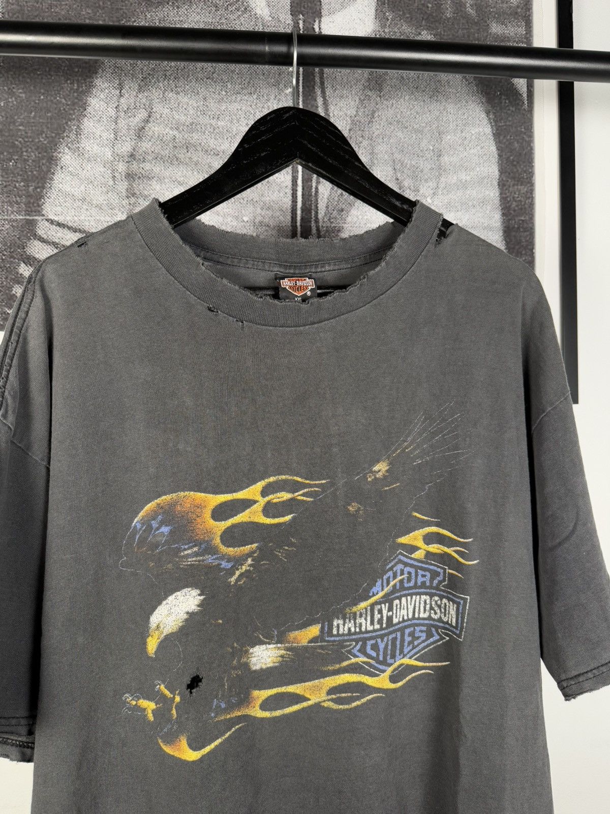 Harley Davidson × Vintage 🚭XXL GRAIL🚭 80’S HARLEY DAVIDSON THRASHED EAGLE FLAME SHIRT Size US XXL / EU 58 / 5 - 2 Thumbnail