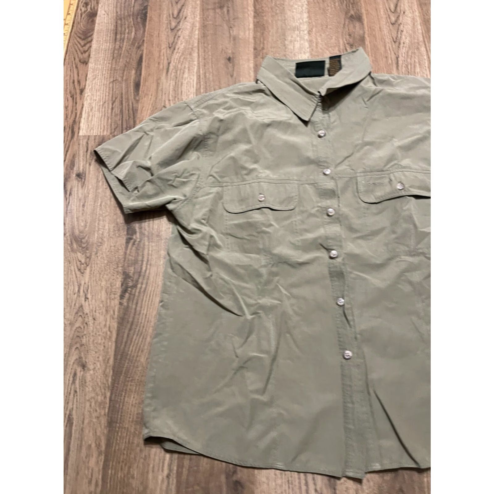 Vintage GONDWANA Shirt Women's Size 16 Green Button Up Short Sleeve Casual Modern 16 Womens Size XXL / US 16-18 / IT 52-54 - 3 Thumbnail