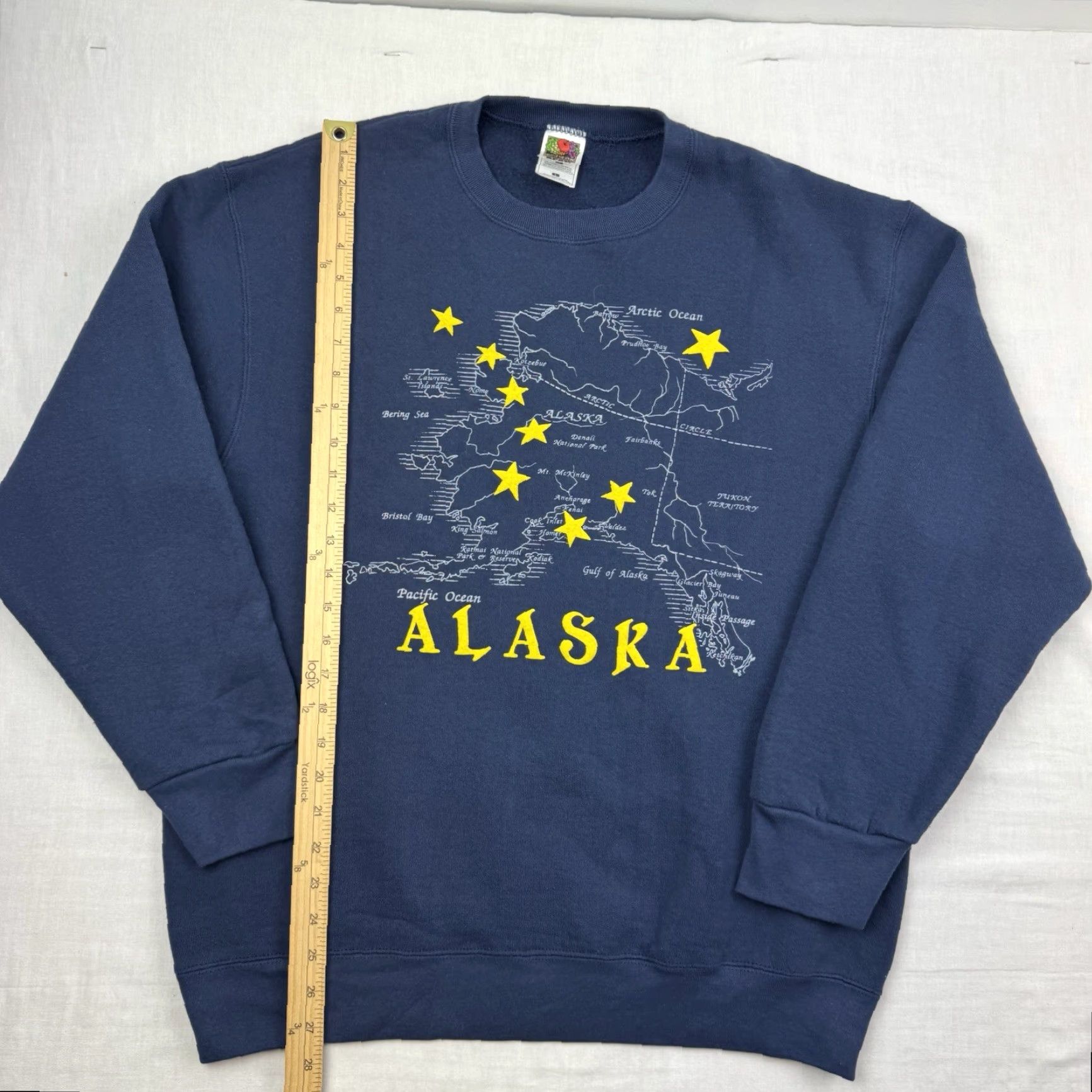 Fruit Of The Loom VINTAGE Alaska Map Sweatshirt Men L Blue Cotton Polyester Crew Neck USA 90s Nature Constellation Fruit of the Loom Pullover Crewneck Size US L / EU 52-54 / 3 - 5 Thumbnail