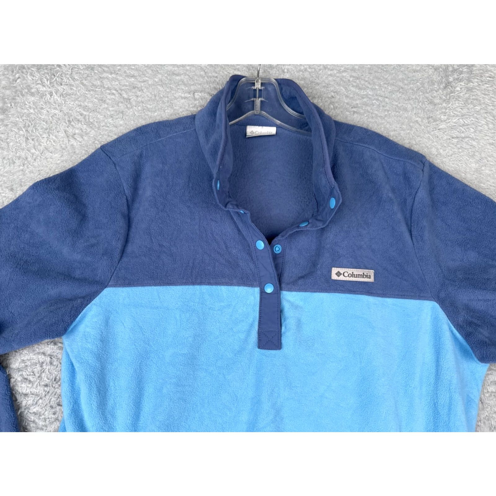 Vintage Columbia Sweater Womens XL Blue Button Mock Neck Fleece Polyester Pullover Raglan Sleeve Casual Outdoor - Hooded, Logo, Zipper, Button Size XL / US 12-14 / IT 48-50 - 4 Thumbnail