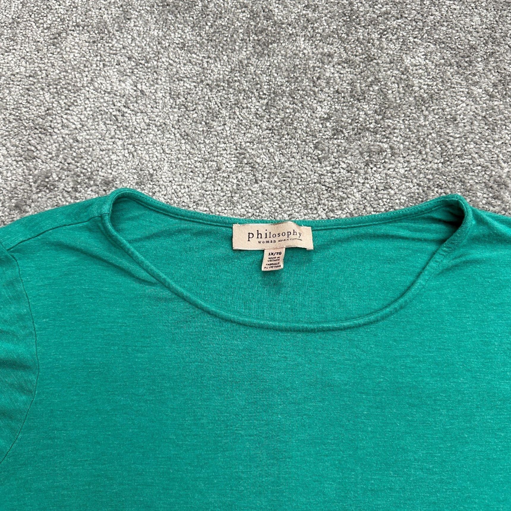 Vintage Philosophy Basic T-Shirt Women 2X Green Round Neck Short Sleeve Rayon Tee Casual Size XL / US 12-14 / IT 48-50 - 3 Thumbnail