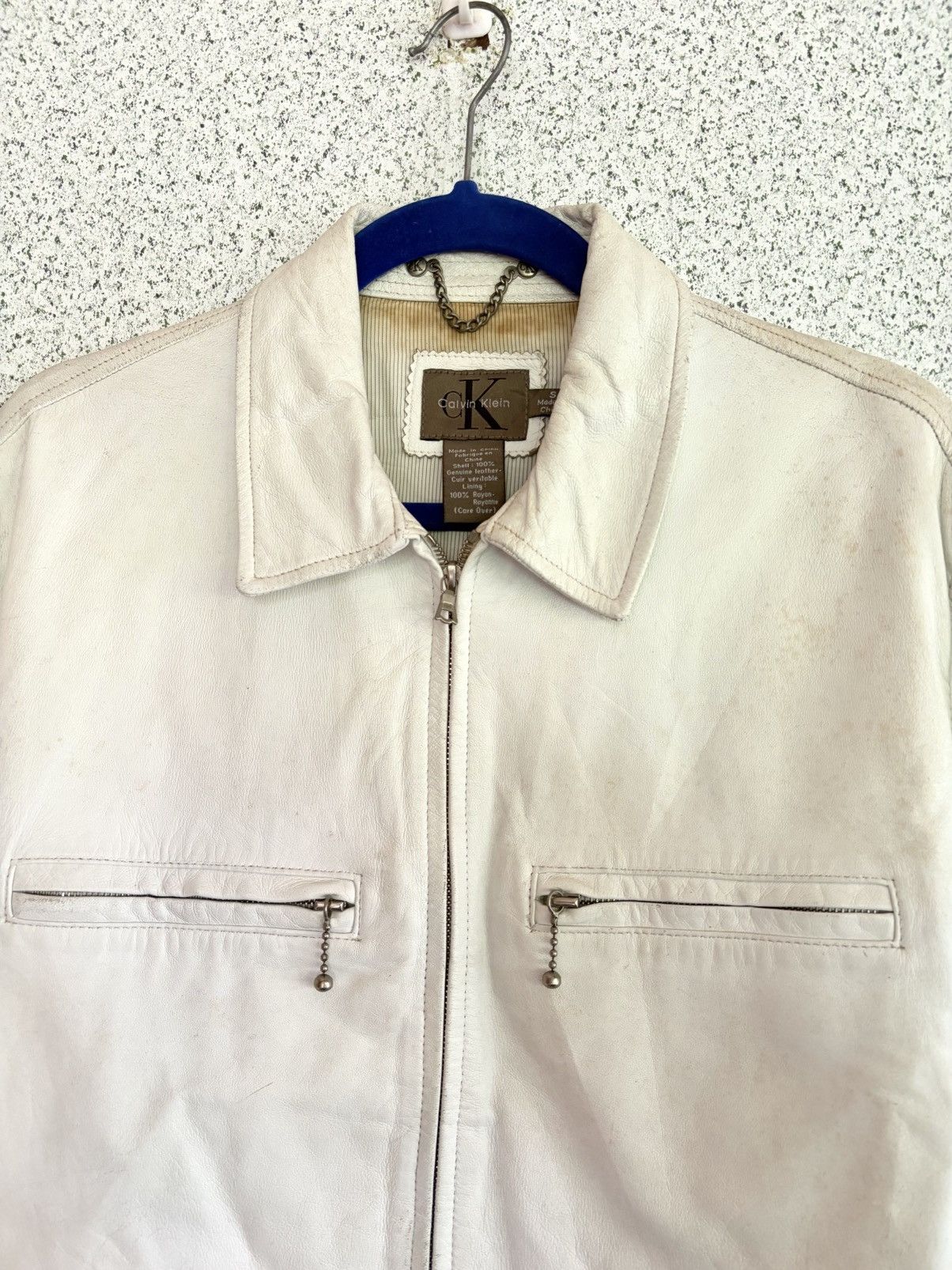 Calvin Klein Calvin Klein Cream Leather Jacket Rare Minimalist Boxy Fit Size US S / EU 44-46 / 1 - 4 Thumbnail