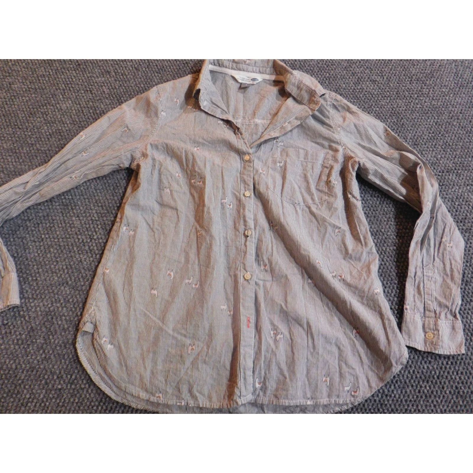 Old Navy Old Navy Womens Blouse Small Brown Gray striped round neck long sleeve button down Casual Regular Size S Polyester Stretch Size S / US 4 / IT 40 - 4 Thumbnail