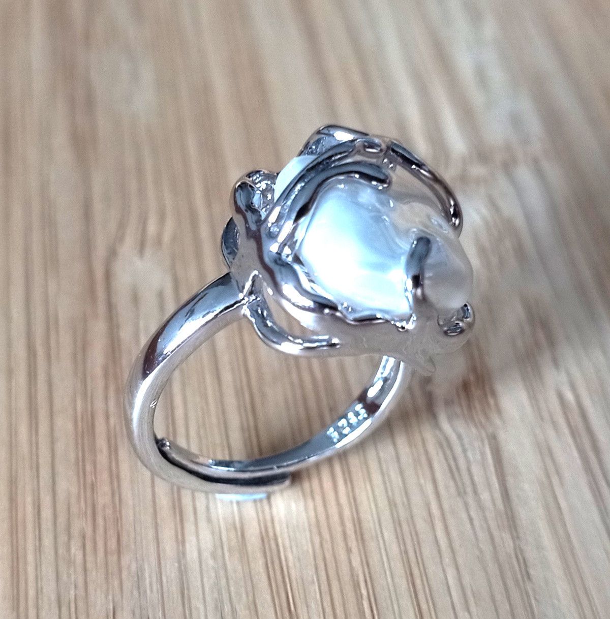 Designer × Vintage Punk Square Pearl Irregular 925 Silver Ring Gothic Chrome Size ONE SIZE - 1 Thumbnail