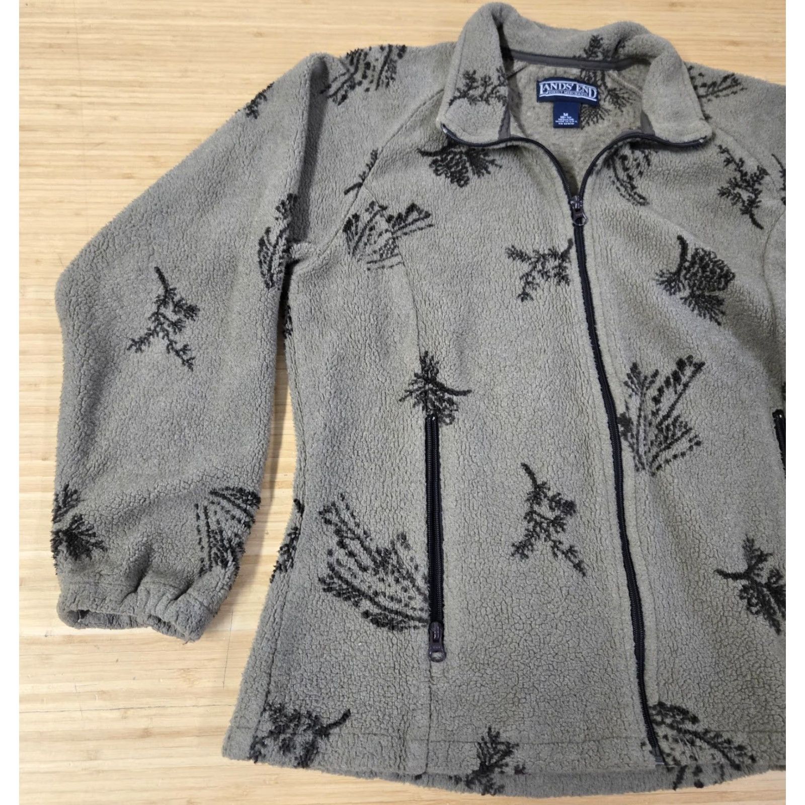 Lands' End VINTAGE Lands' End Jacket Womens M Gray Floral Fleece Full Zip Stand Collar Pockets Zipper 90s Pinecone Nature Outdoor Casual Travel Made in USA Size M / US 6-8 / IT 42-44 - 3 Thumbnail