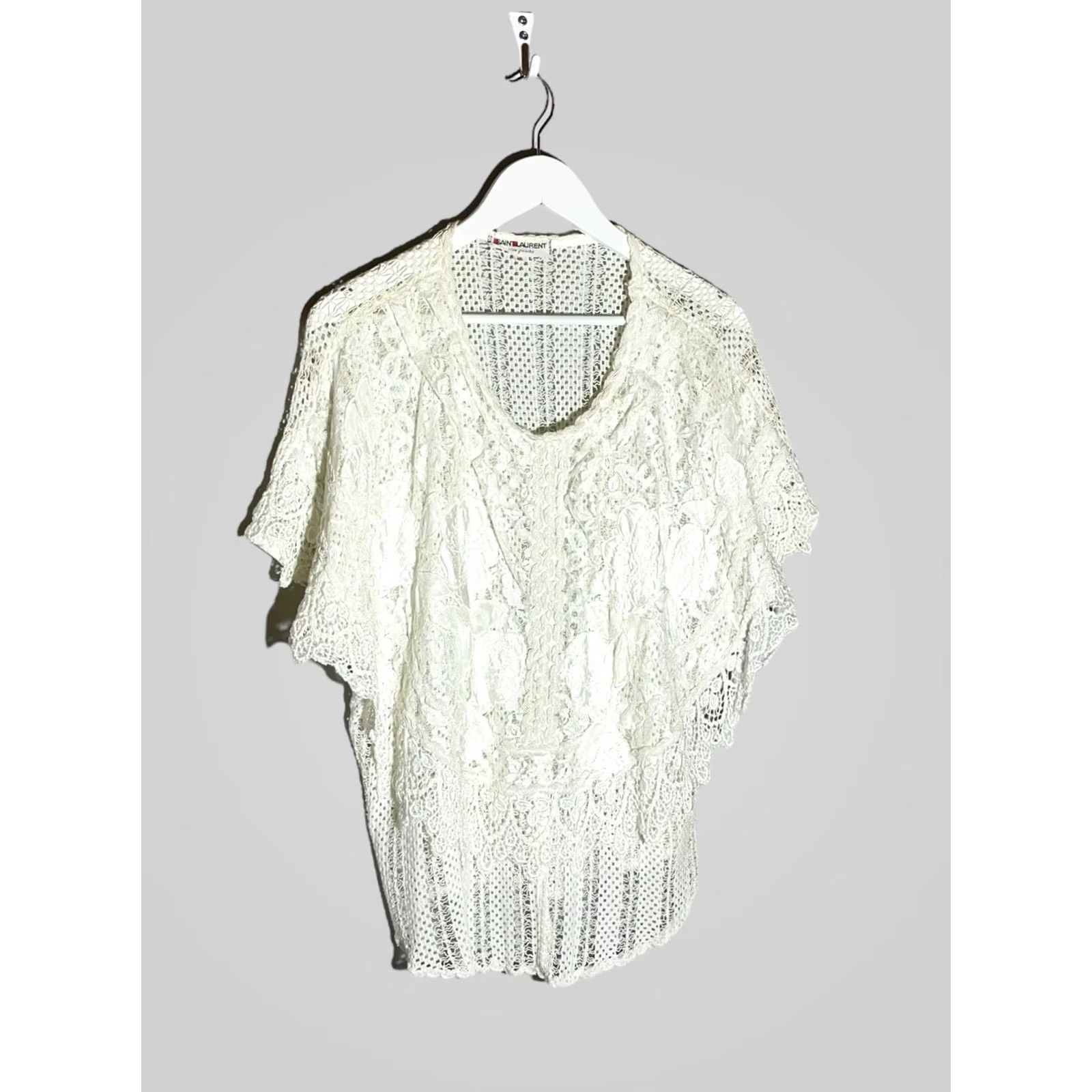 Yves Saint Laurent Vintage Saint Laurent Lace Blouse White Boho Top Size 40 Made in France Size S / US 4 / IT 40 - 3 Thumbnail
