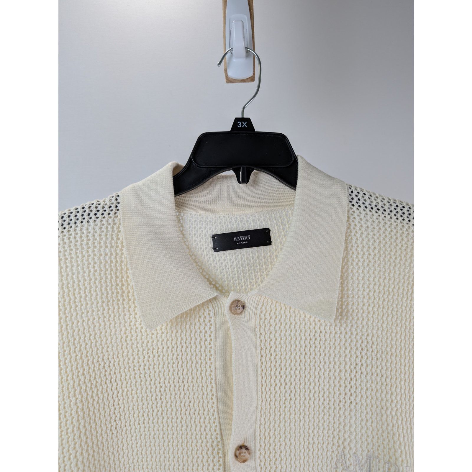 Amiri o1rshd1 Amiri Crochet Button up Half Sleeve Shirt in Ivory Size US XL / EU 56 / 4 - 8 Thumbnail