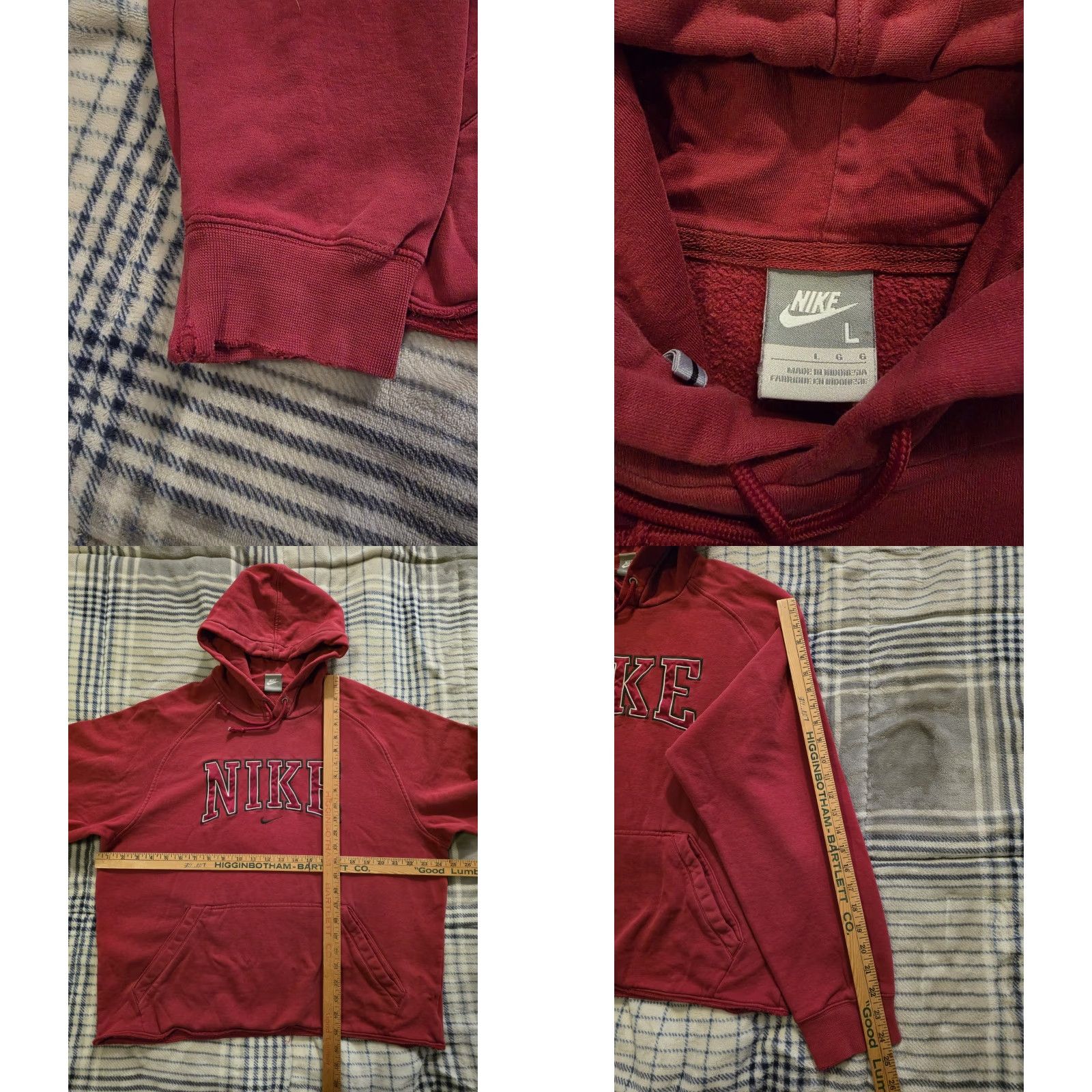 Nike VINTAGE Nike Center Swoosh Spellout Hoodie Men's Large Red Grunge Logo Embroidered Pullover Hooded with Pockets Size US L / EU 52-54 / 3 - 8 Thumbnail