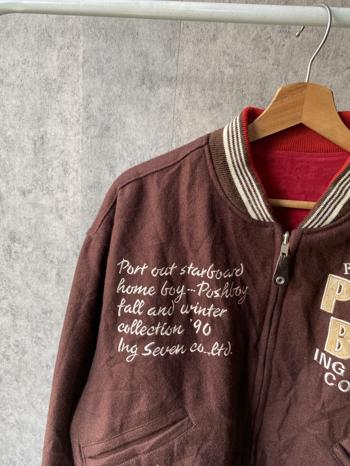 Japanese Brand F/W 1990 Posh Boy Reversible Wool Bomber Jacket Size US L / EU 52-54 / 3 - 9 Thumbnail