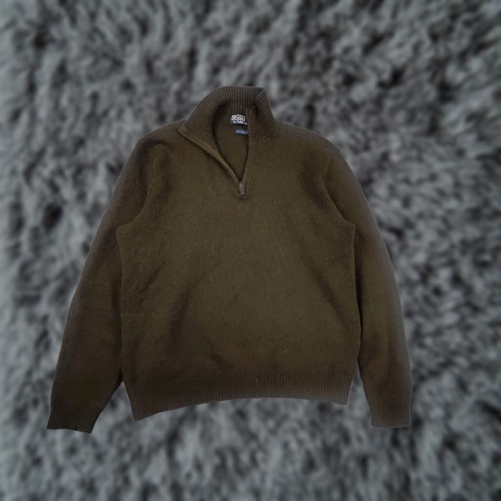 Polo Ralph Lauren VINTAGE Polo Ralph Lauren Lambswool half zip Collar Knit Dark Green Sweater Size US L / EU 52-54 / 3 - 1 Thumbnail