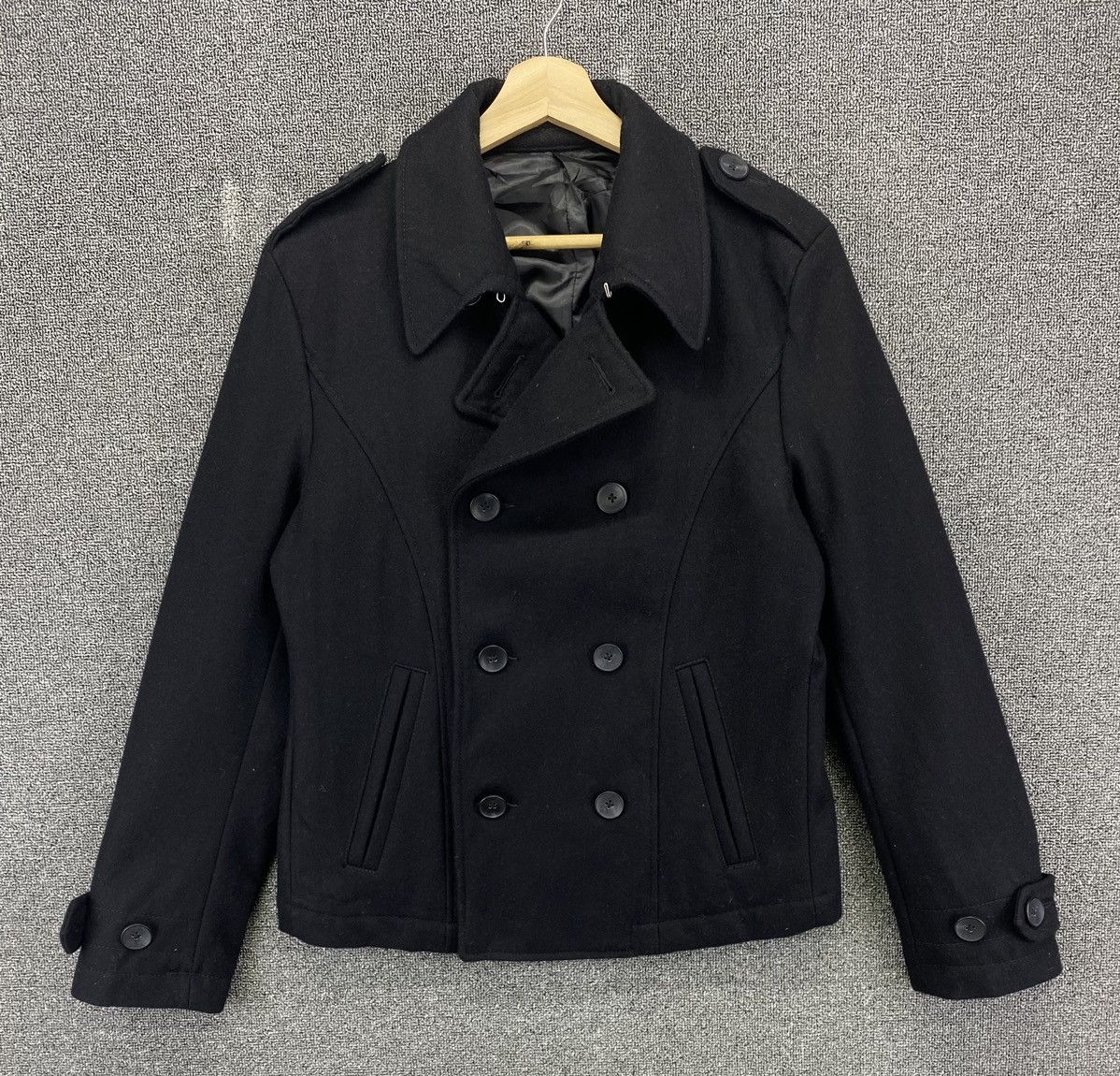 image of Ppfm Double Breasted Black Wool Jacket, Men's (Size Medium)