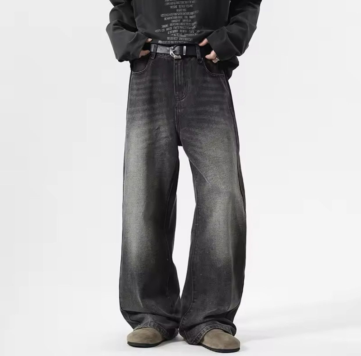 Japanese Brand × Jean Black Baggy Washed Denim Jeans Size US 33 - 1 Thumbnail