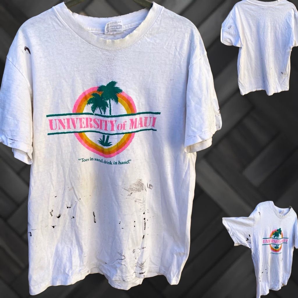 Hanes VINTAGE University of Maui T Shirt Mens L White Cotton Graphic Print 1980s Size US L / EU 52-54 / 3 - 1 Thumbnail