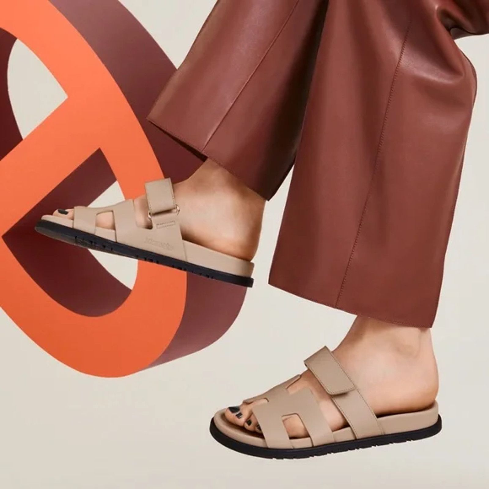 Hermes Hermes Chypre Sandal Beige Mastic Leather Black Logo Size US 12 / IT 42 - 5 Thumbnail