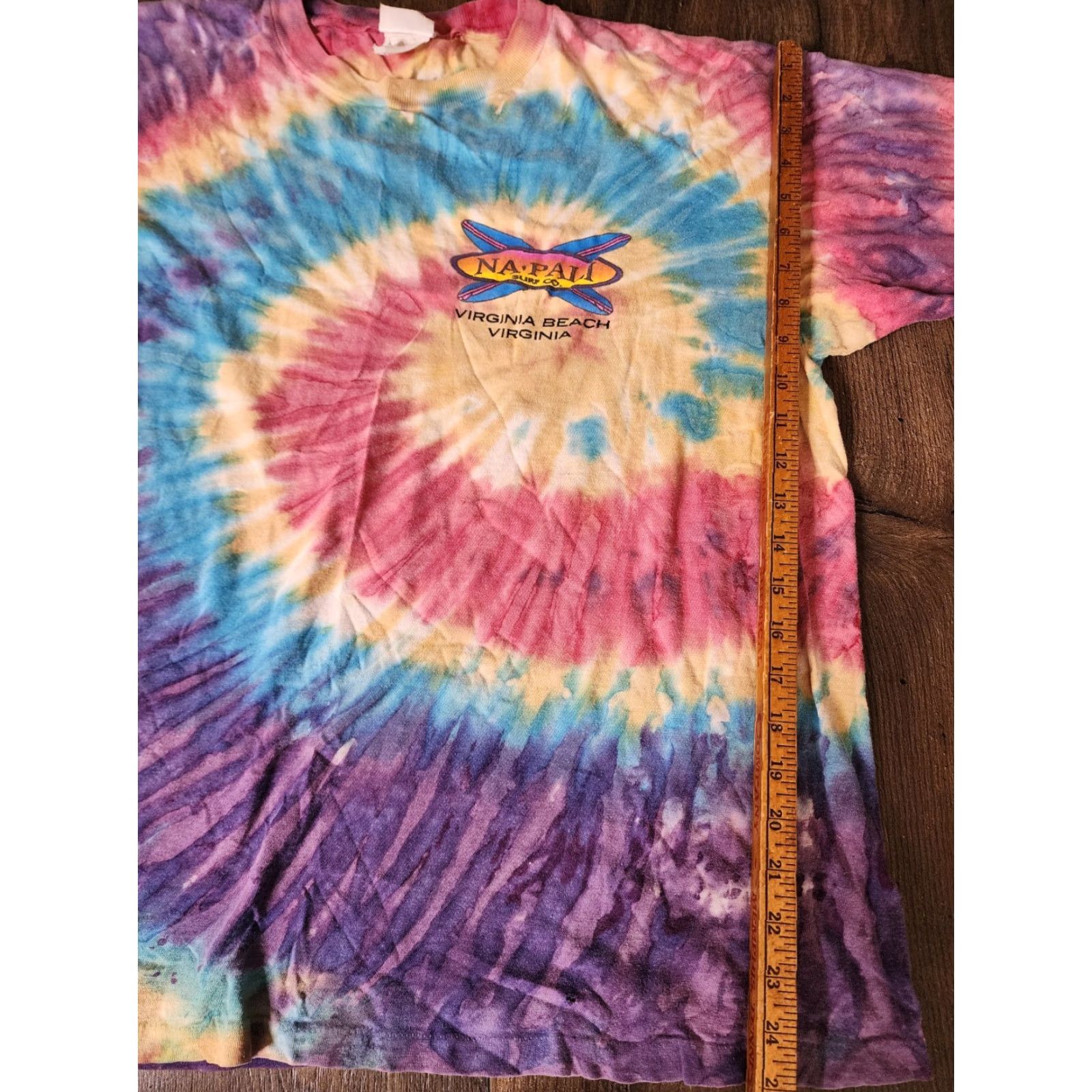 CO VTG 90s Mens XL Na’Pali Surf Co Virginia Beach Single Stitch Tie Dye T Shirt Size US XL / EU 56 / 4 - 4 Thumbnail