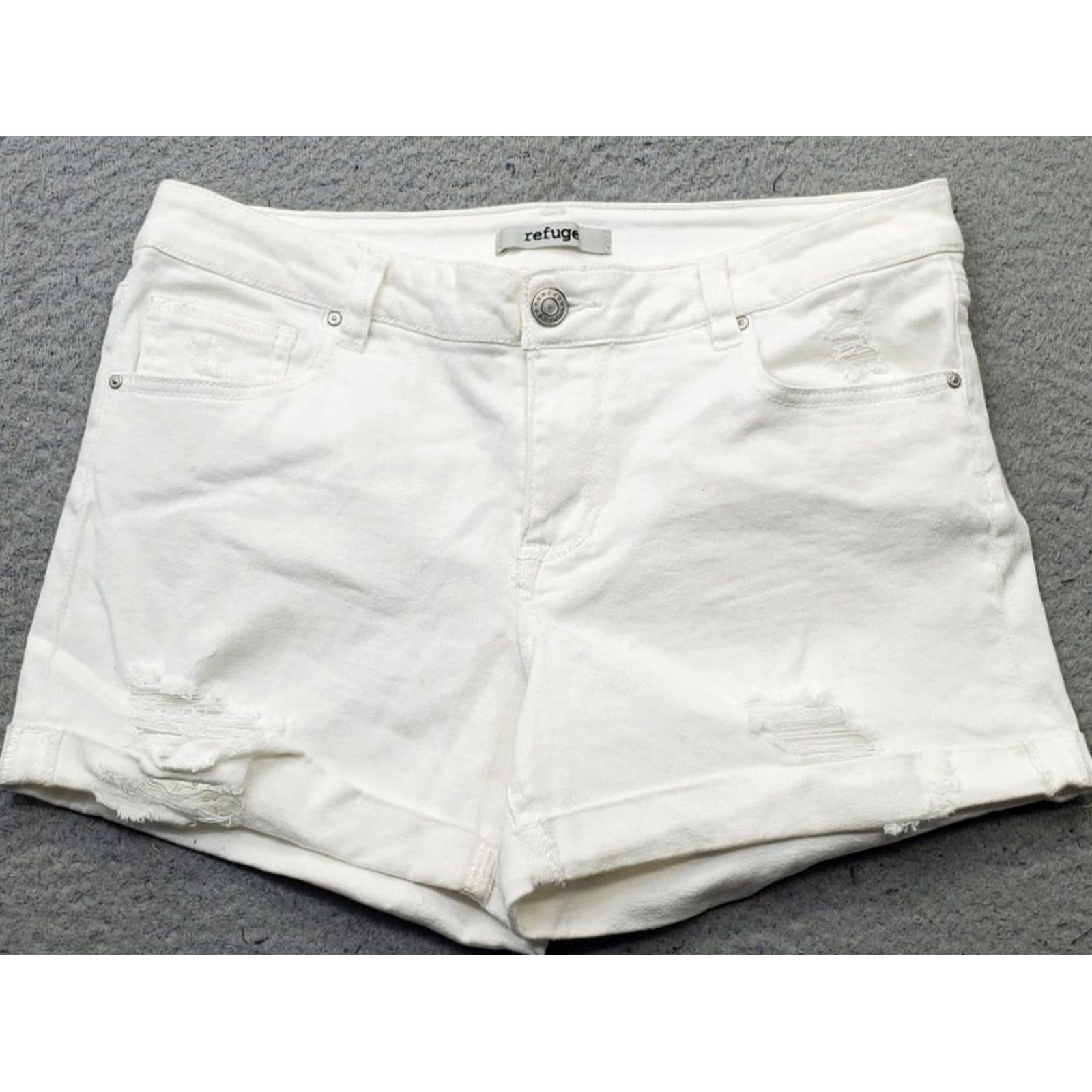 Denime Refuge Womens Denim Shorts 6 White Comfort Stretch 5-Pocket Distressed Cuffed Summer Casual Relaxed Fit Size 28" / US 6 / IT 42 - 2 Thumbnail