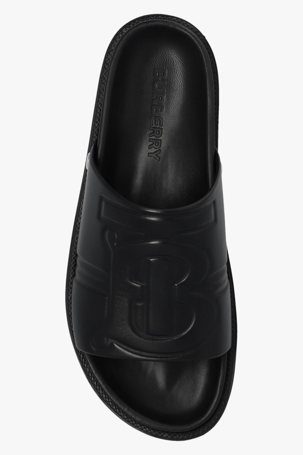 o1w1db10824 Leather Embossed TB Monogram Slides in Black