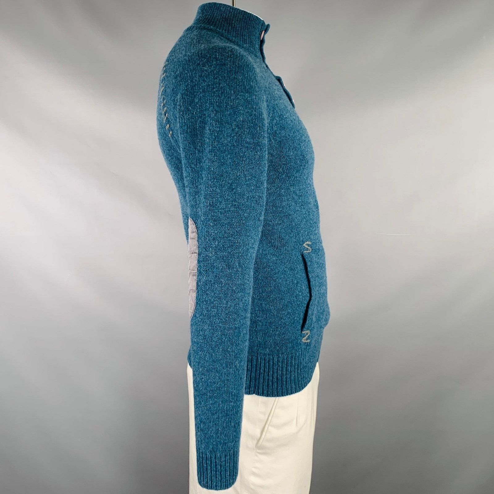 Brooklyn Industries L Blue Grey Knit Lambswool Half Placket Sweater Size US L / EU 52-54 / 3 - 3 Thumbnail