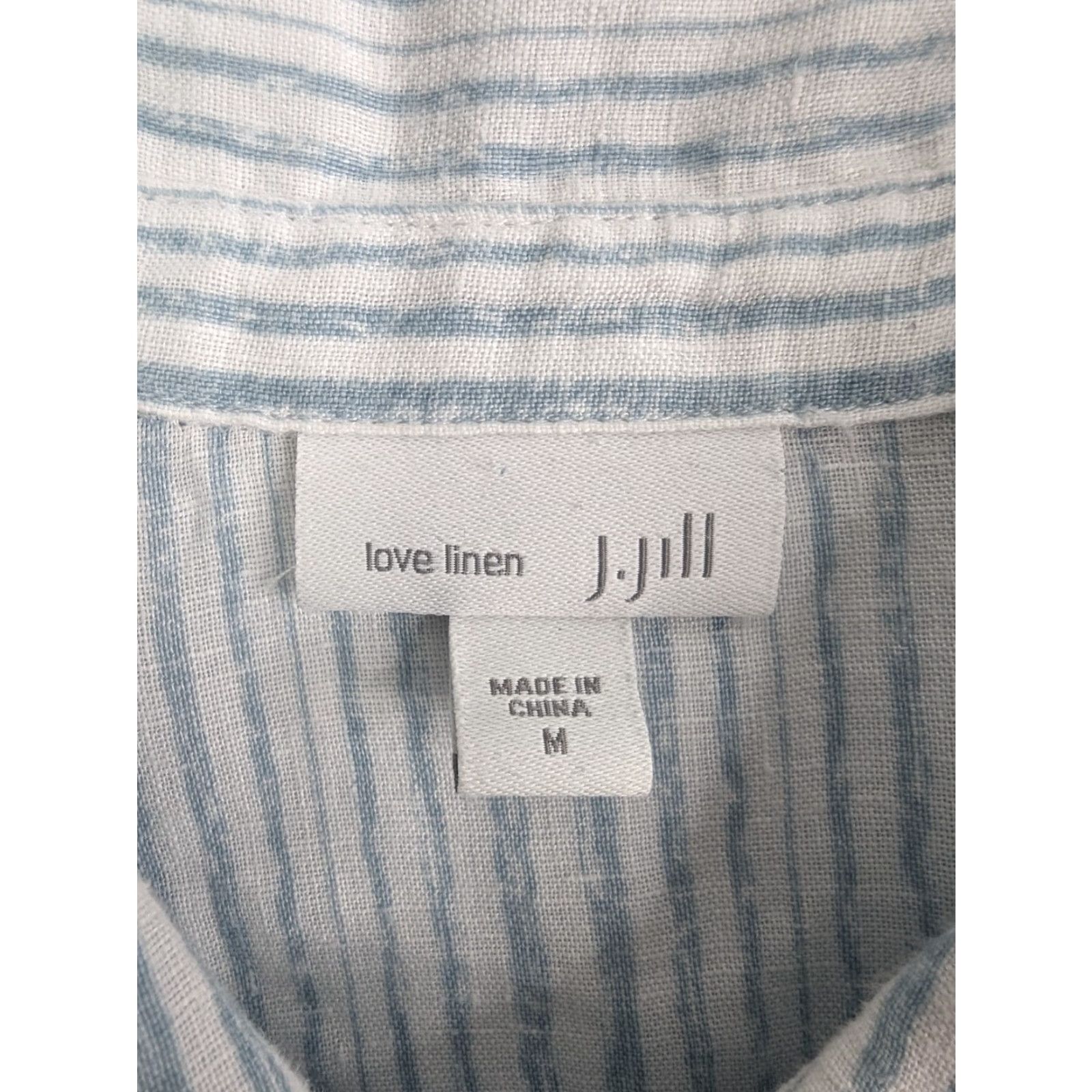 J. Jill J. Jill Button-Up Linen Shirt Long Sleeve Blue Stripe White Love Collection Medium Woman Shirt Top Adult M Size M / US 6-8 / IT 42-44 - 7 Thumbnail