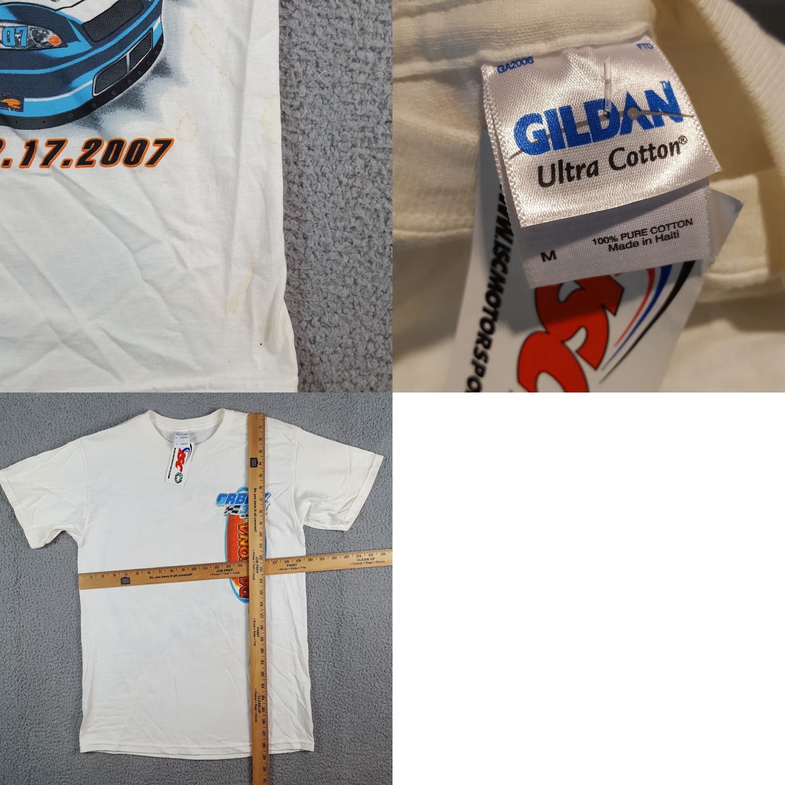 Gildan VINTAGE Orbitz 300 Daytona NASCAR Racing Race Tee Men's M T-Shirt White Cotton Logo Embroidered 90s 00s Y2K VTG Mens Size US M / EU 48-50 / 2 - 8 Thumbnail