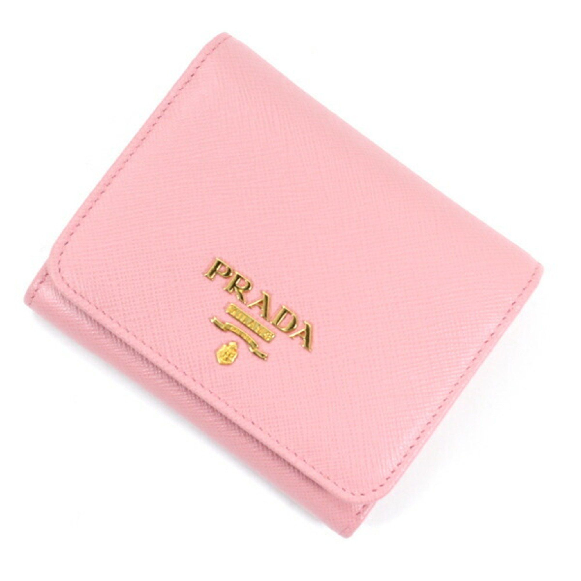 image of Prada Wallet Trifold Coin Purse Wallet/coin Case Compact Pink Petalo Saffiano Women's Prada 1Mh176 