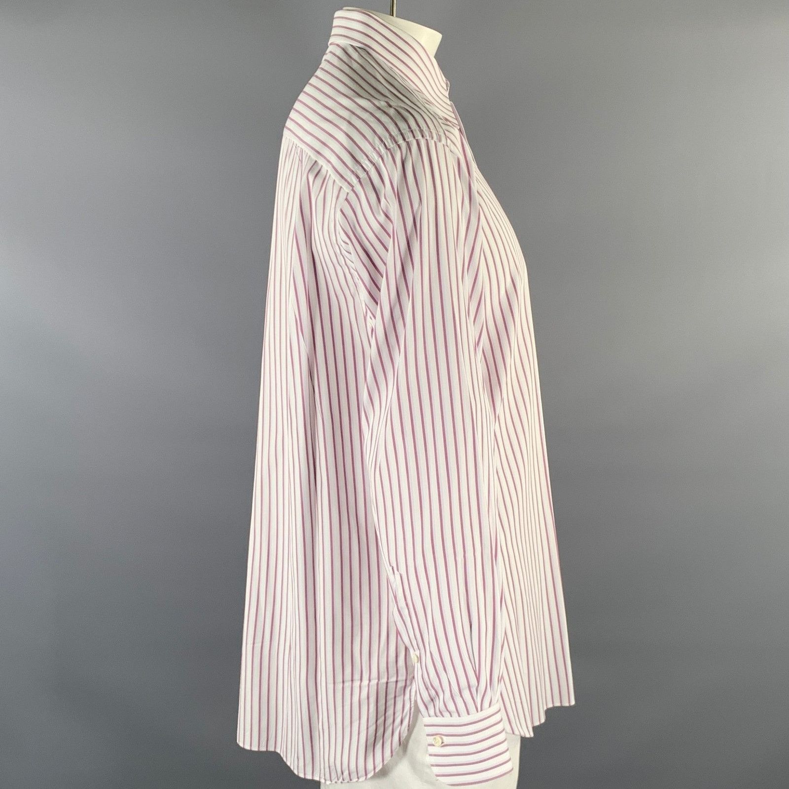 Ermenegildo Zegna ERMENEGILDO ZEGNA White Purple Blue Stripe Long Sleeve Shirt Size US XL / EU 56 / 4 - 3 Thumbnail