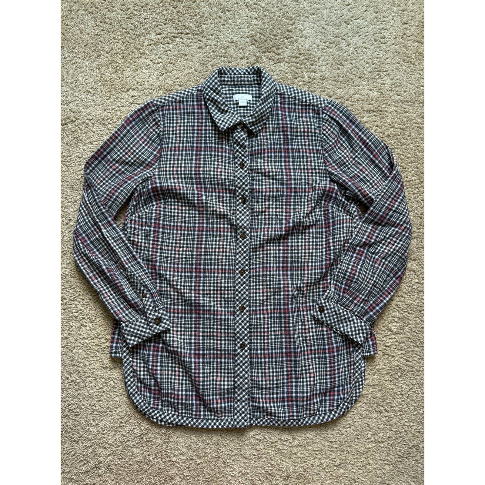 Other J. Jill Gingham Plaid Flannel Button-Up Shirt Black/White S Size S / US 4 / IT 40 - 5 Thumbnail