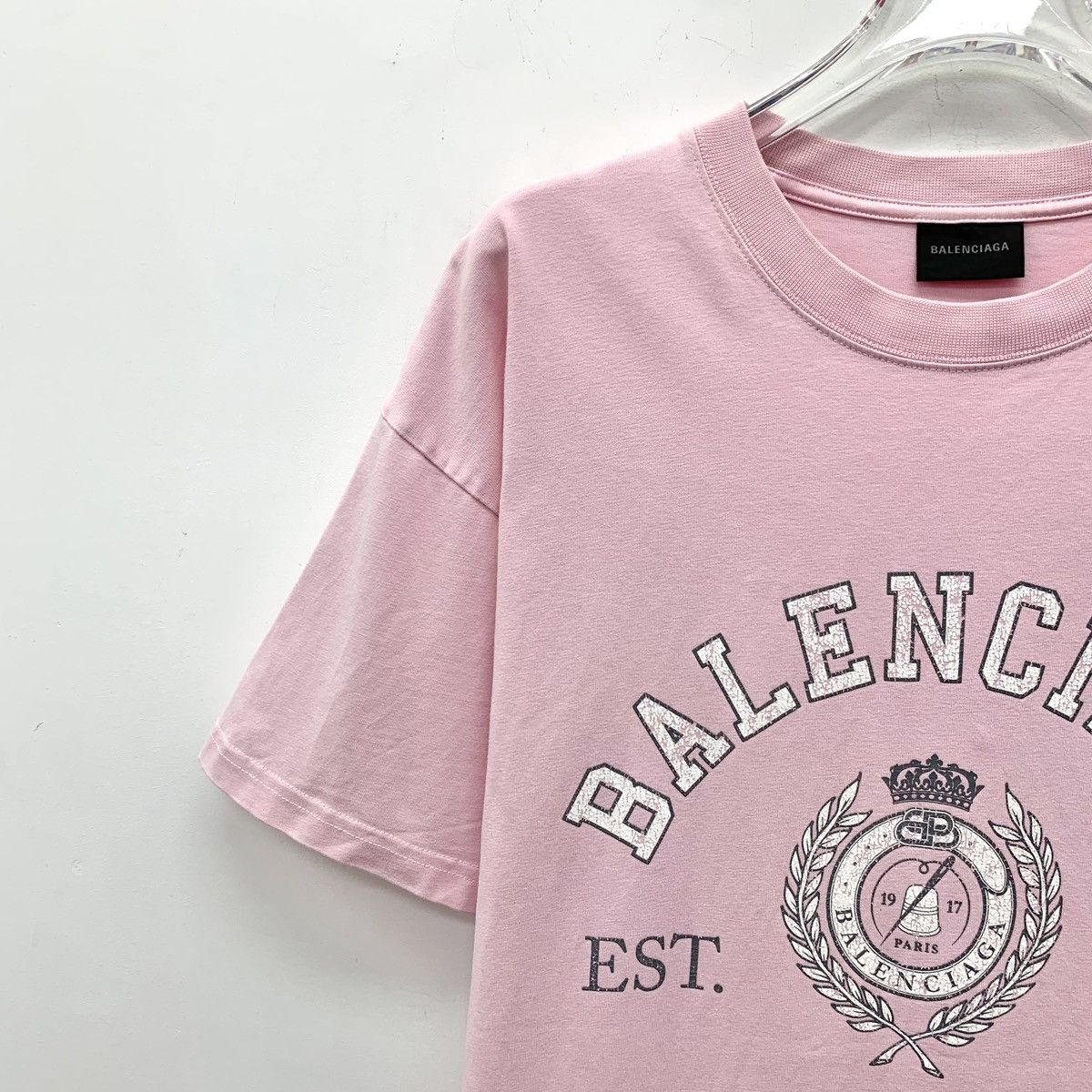 Balenciaga Balenciaga Pink Logo Printed Cotton Crew Neck T-Shirt K26WX Size S / US 4 / IT 40 - 3 Thumbnail